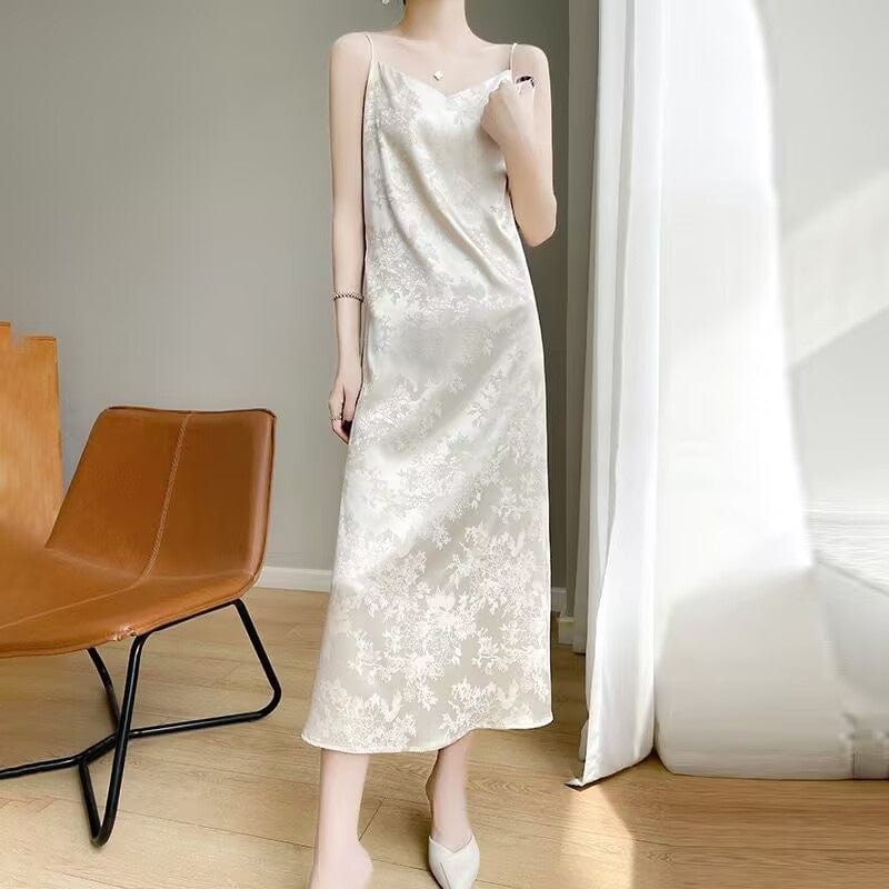 Beth and Brian Qipao-BN V-Neck Spaghetti Strap Qipao Dress, Jacquard Spaghetti Strap Qipao Dress