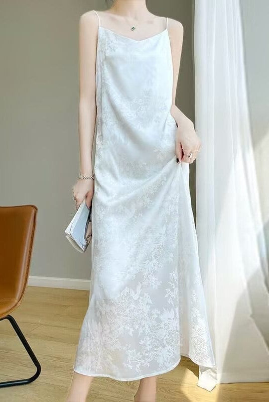Beth and Brian Qipao-BN V-Neck Spaghetti Strap Qipao Dress, Jacquard Spaghetti Strap Qipao Dress