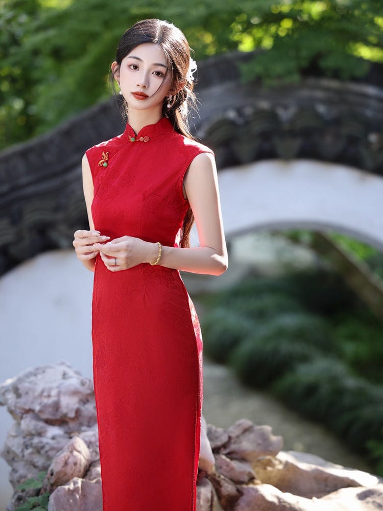 Beth and Brian Qipao-YG Floral pattern, jacquard satin midi Cheongsam