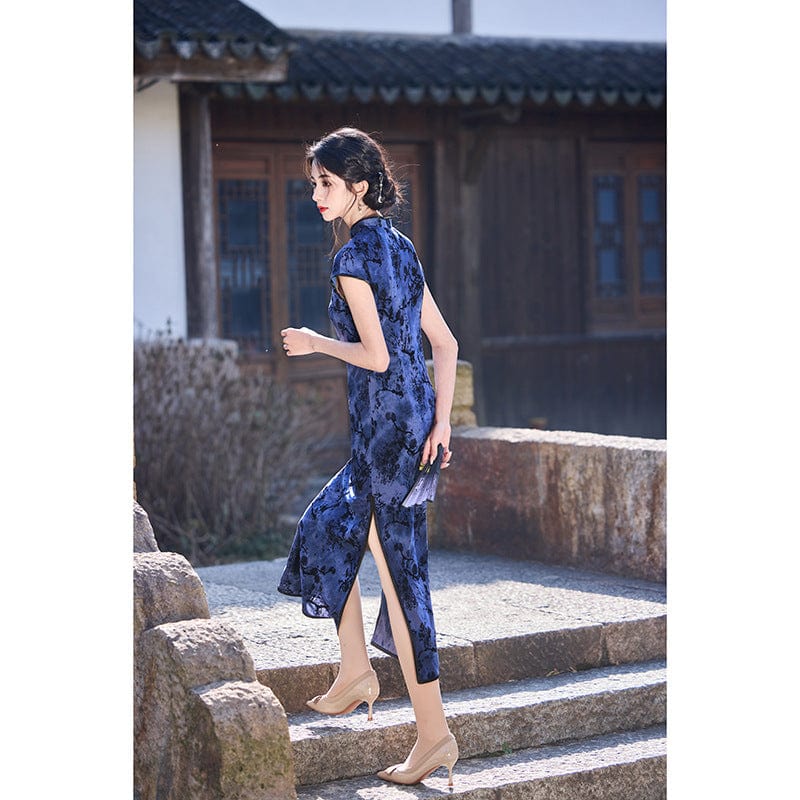 Beth and Brian Qipao-HY Chenille floral midi plus size Cheongsam with raglan sleeves