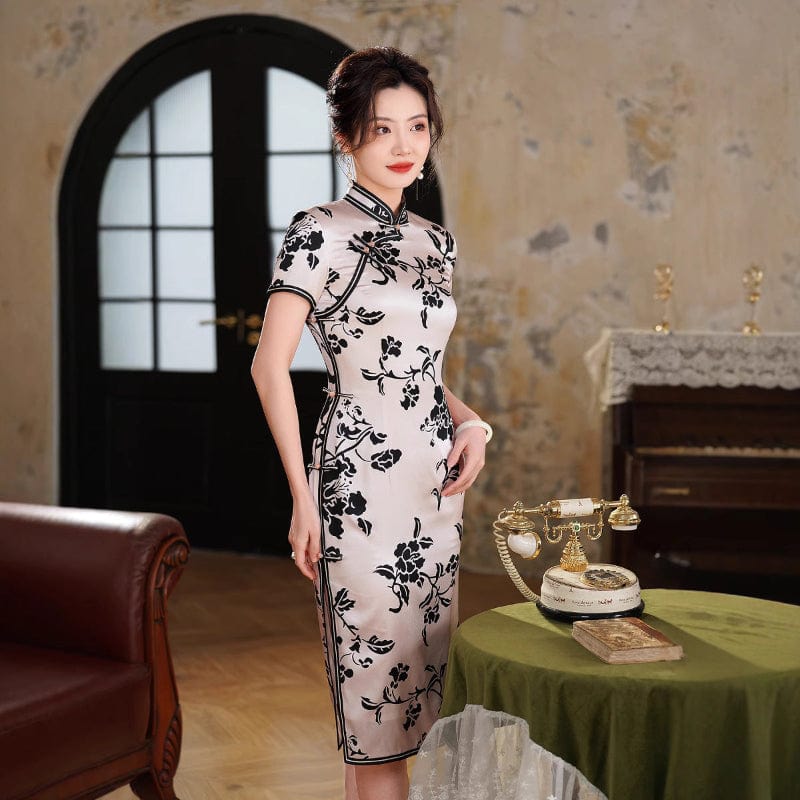 Beth and Brian Qipao-QXY Old Shanghai style, 19 mome mulberry silk, high-end midi Cheongsam