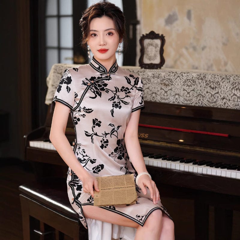 Beth and Brian Qipao-QXY Old Shanghai style, 19 mome mulberry silk, high-end midi Cheongsam
