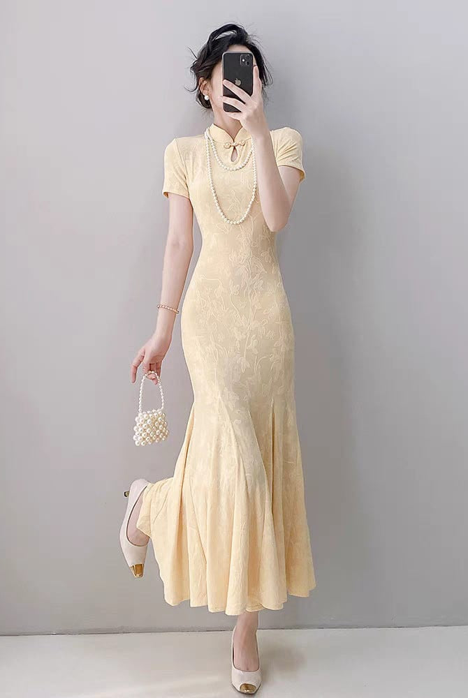 Beth and Brian Qipao-MYJ Floral pattern, mermaid long Cheongsam
