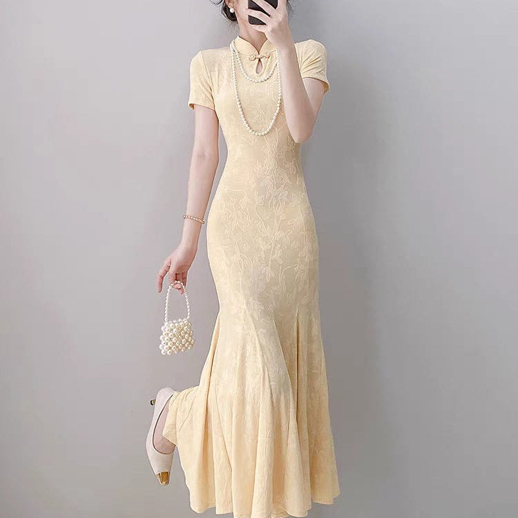 Beth and Brian Qipao-MYJ Floral pattern, mermaid long Cheongsam