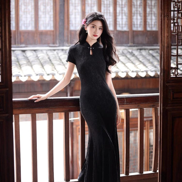 Beth and Brian Qipao-MYJ Floral pattern, mermaid long Cheongsam