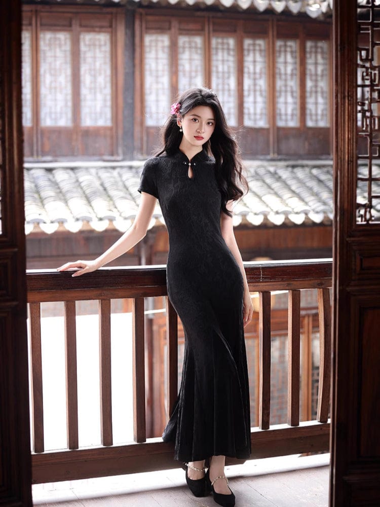 Beth and Brian Qipao-MYJ Floral pattern, mermaid long Cheongsam