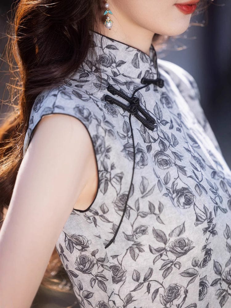 Beth and Brian Qipao-XWC Sleeveless, New Chinese style(新中式), black long Cheongsam