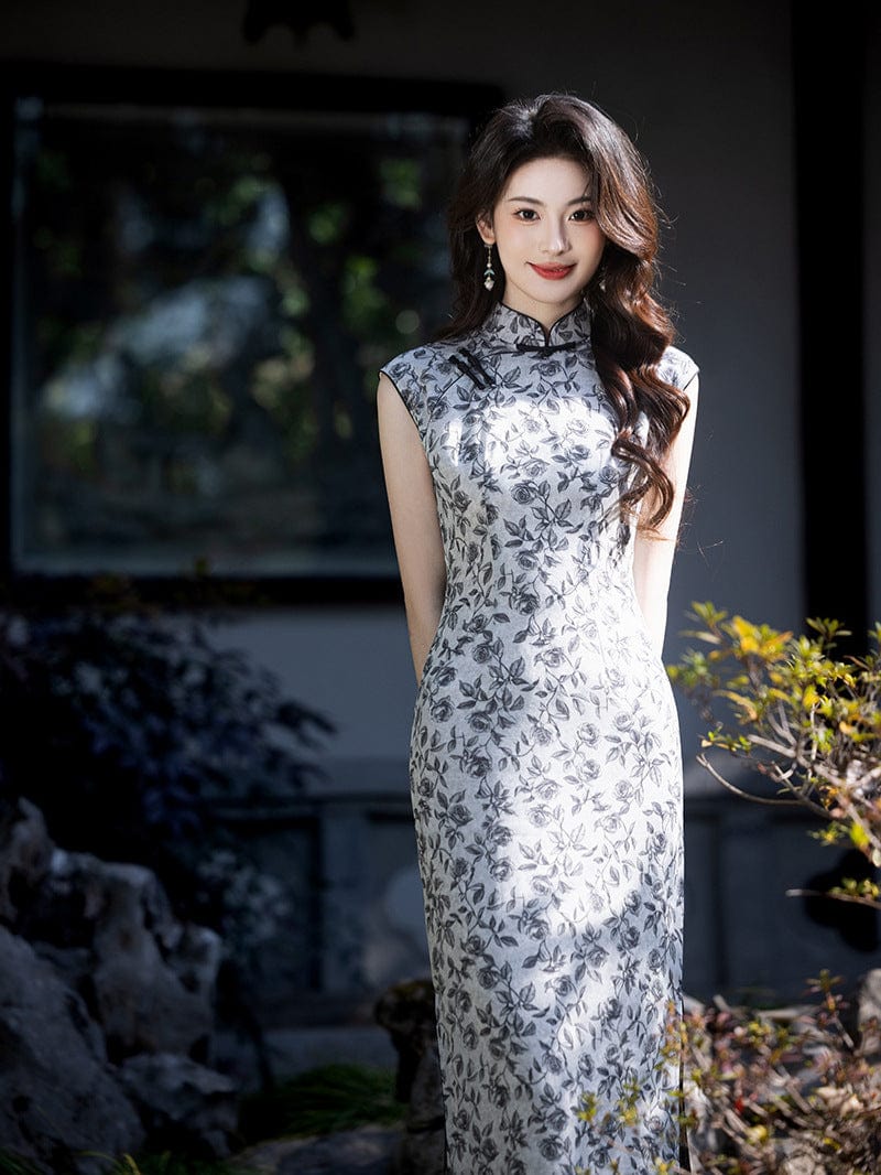 Beth and Brian Qipao-XWC Sleeveless, New Chinese style(新中式), black long Cheongsam