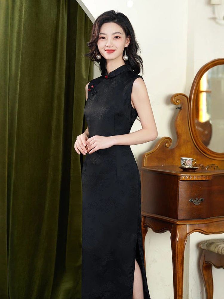 Beth and Brian Qipao-XWC New Chinese style (新中式), sleeveless black long Cheongsam