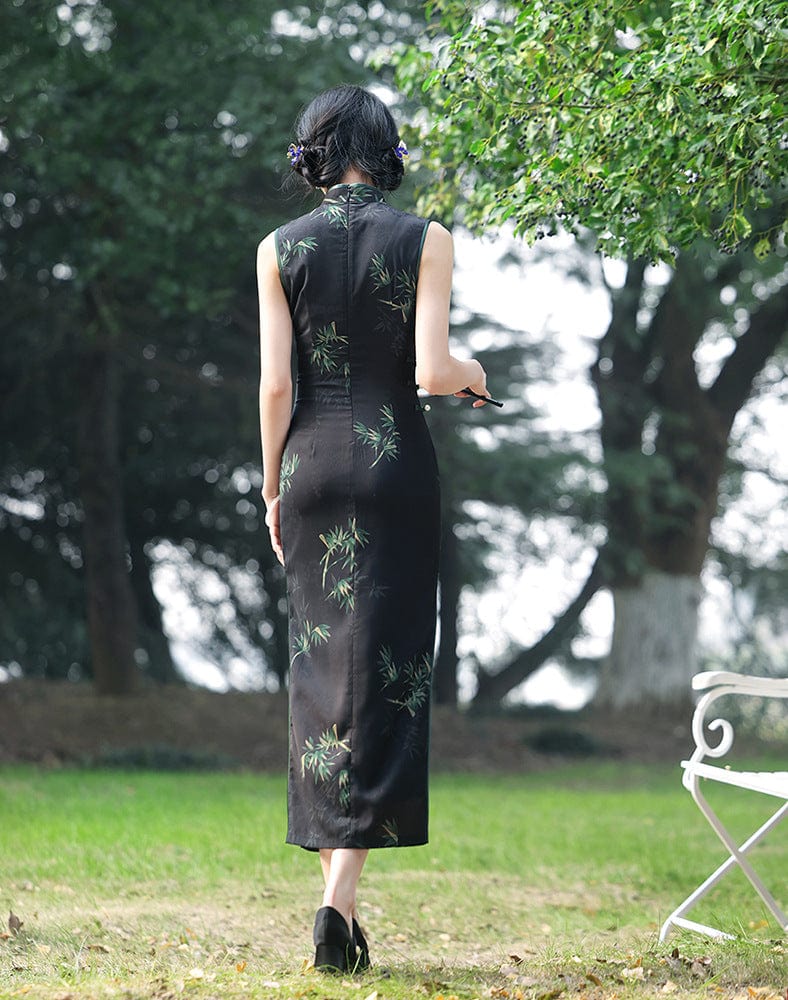 Beth and Brian Qipao-MYJ New Chinese style (新中式), bamboo pattern, sleeveless midi Cheongsam
