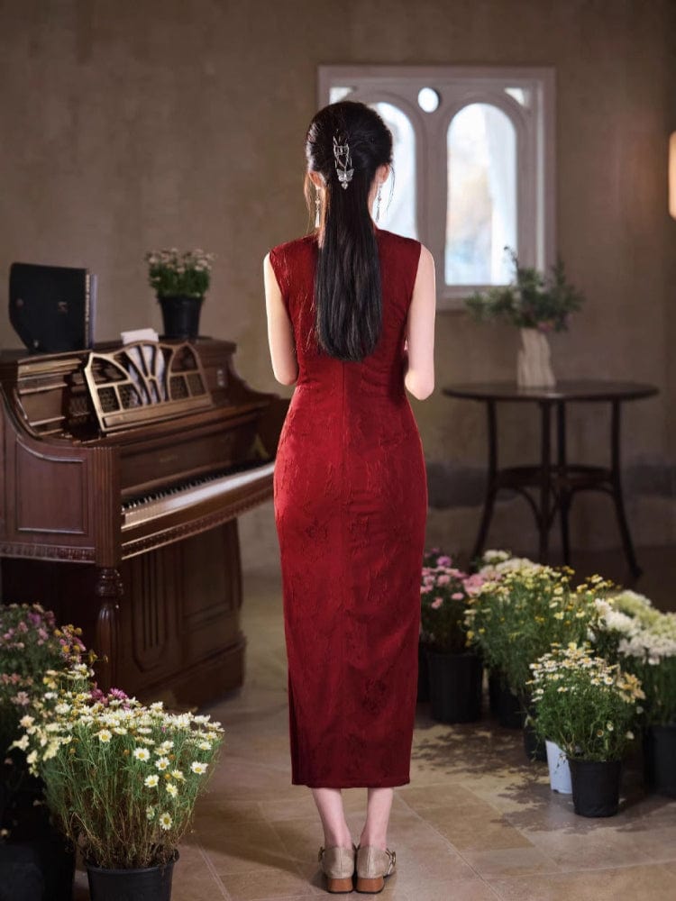 Beth and Brian Qipao-JLM Sleeveless, New Chinese style (新中式), red midi Cheongsam