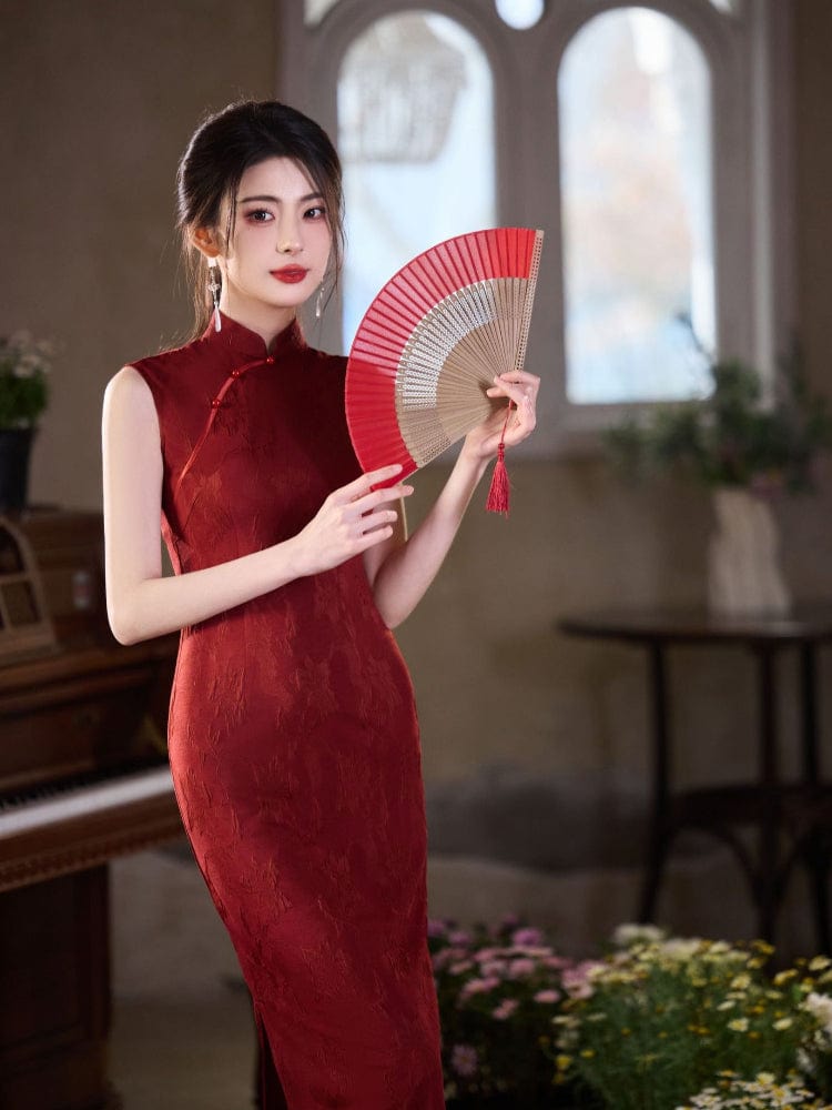 Beth and Brian Qipao-JLM Sleeveless, New Chinese style (新中式), red midi Cheongsam