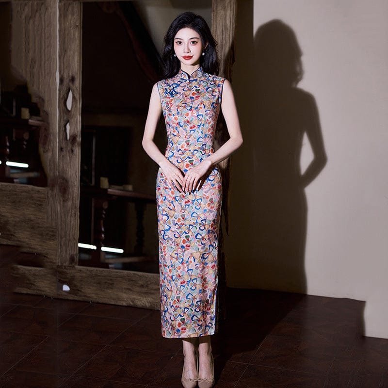 Beth and Brian Qipao-ZQYS Butterfly pattern, sleeveless jacquard long Cheongsam