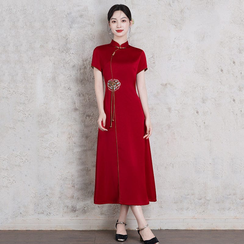 Beth and Brian Qipao-ZQYS Plus size, red&blue midi Ao dai