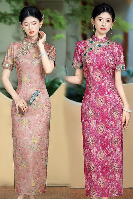 Beth and Brian Qipao-ZQYS Old Shanghai style, plus size, floral long Cheongsam