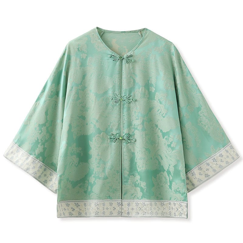 Beth and Brian Qipao-SS Loose-Fitting, green Qipao Top with flared sleeves