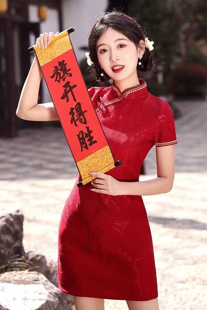 Beth and Brian Qipao-SYK Floral pattern, jacquard short Cheongsam