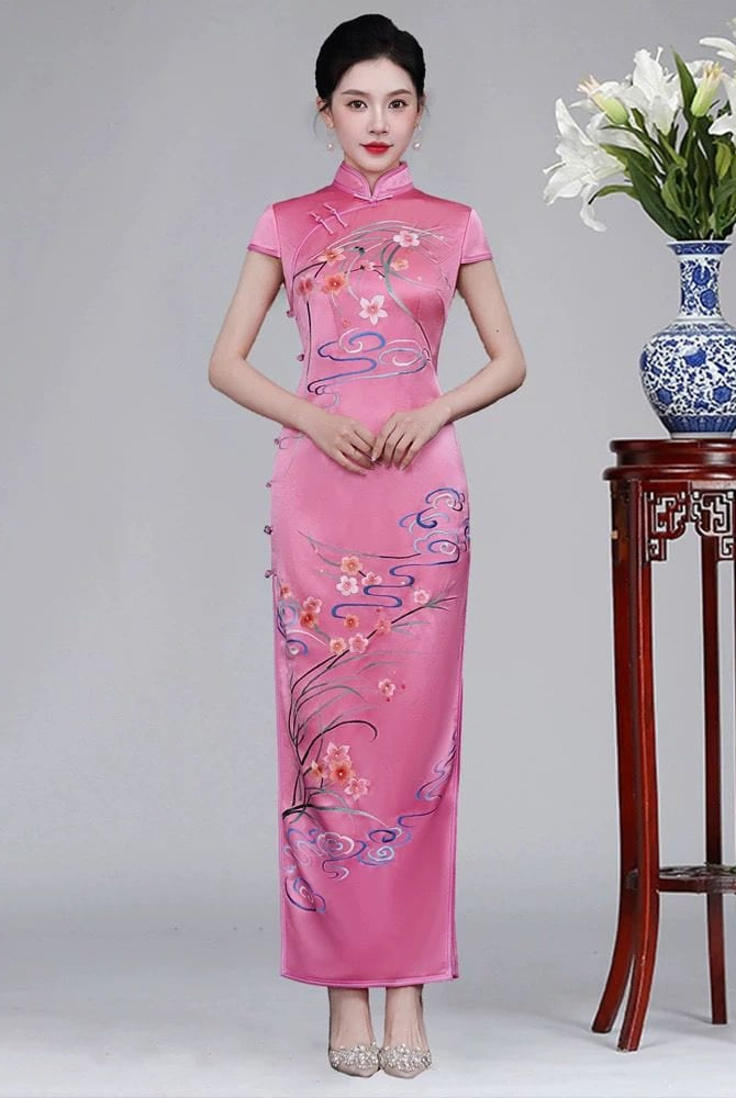 Beth and Brian Qipao-JSHY Hand-embroidery, 30 mome mulberry silk, high-end long Qipao