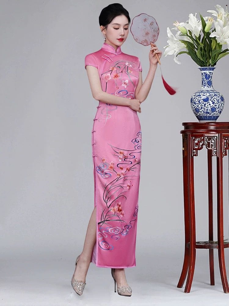 Beth and Brian Qipao-JSHY Hand-embroidery, 30 mome mulberry silk, high-end long Qipao