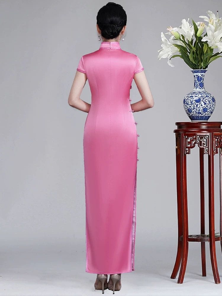Beth and Brian Qipao-JSHY Hand-embroidery, 30 mome mulberry silk, high-end long Qipao