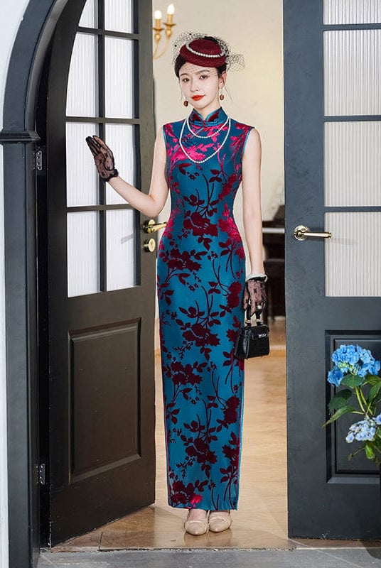 Beth and Brian Qipao-NL Old Shanghai style, plus size, floral long Cheongsam