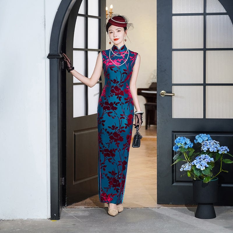 Beth and Brian Qipao-NL Old Shanghai style, plus size, floral long Cheongsam