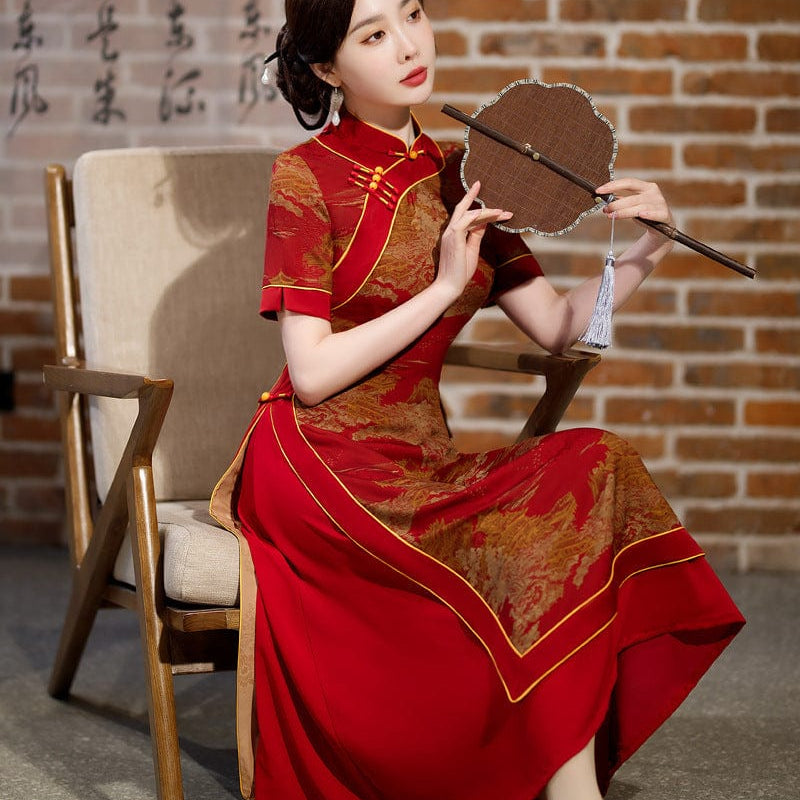 Beth and Brian Qipao-MY Old Shanghai style, plus size, red&green long Ao dai