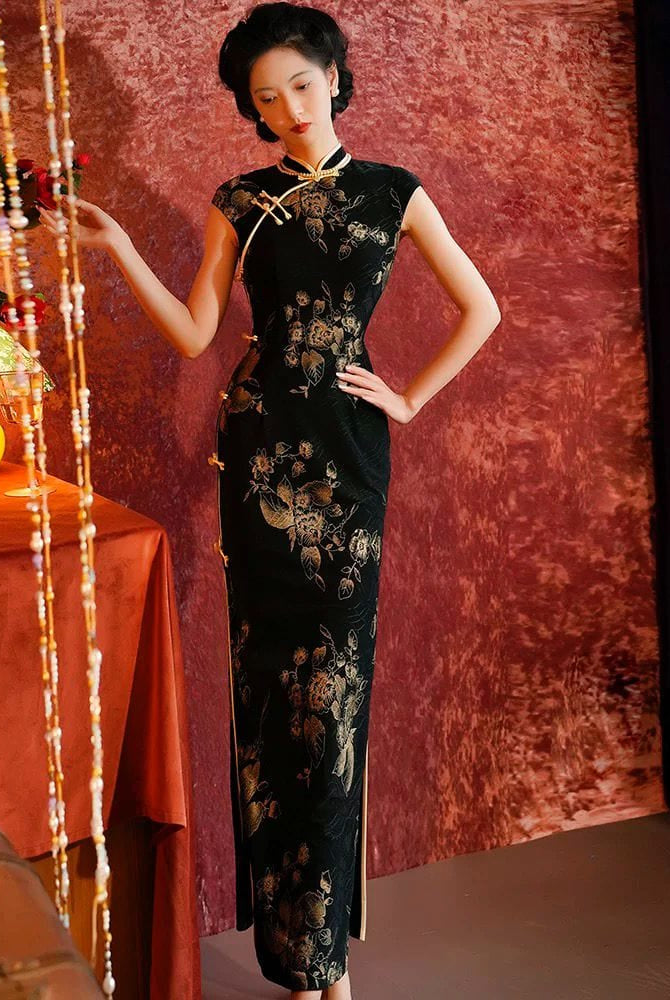 Beth and Brian Qipao-JQZ Old Shanghai style, jacquard midi Cheongsam with raglan sleeves