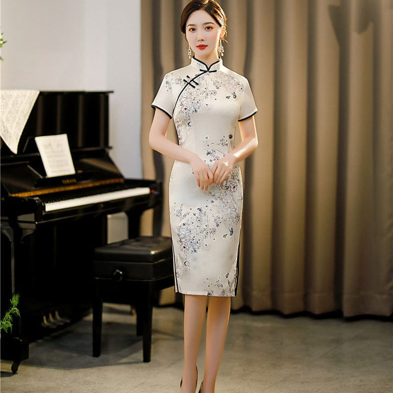 Beth and Brian Qipao-FRY Floral pattern, plus size midi Cheongsam