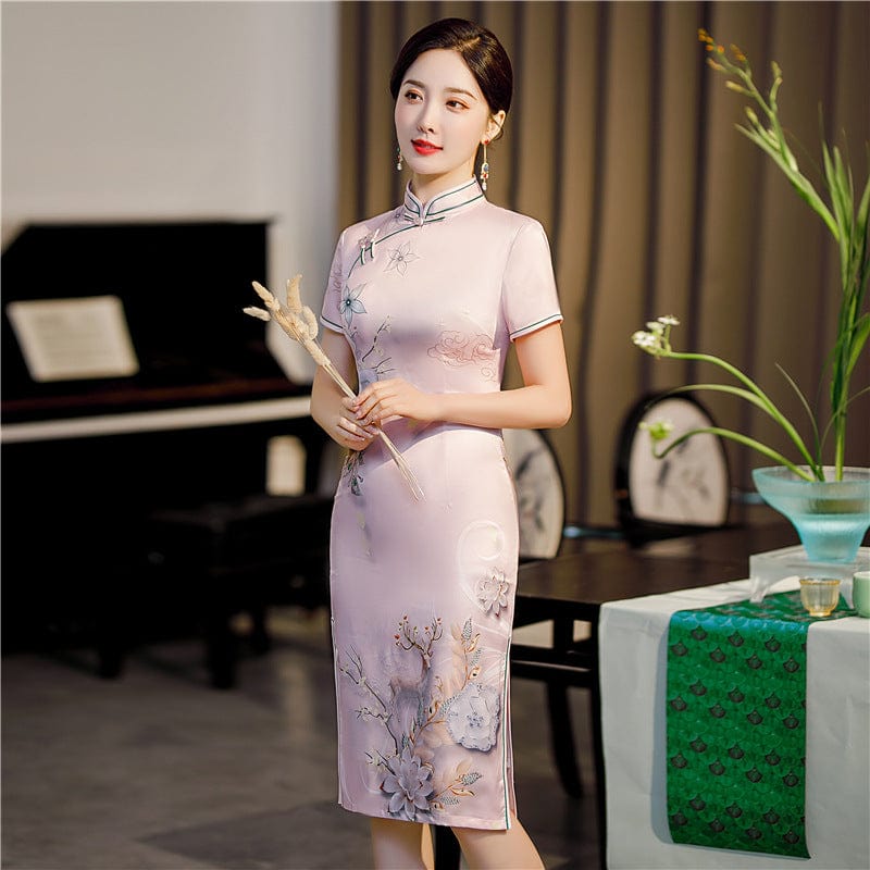 Beth and Brian Qipao-FRY Floral pattern, plus size midi Cheongsam
