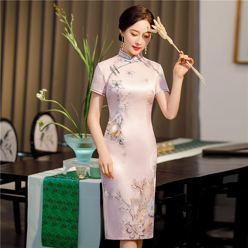 Beth and Brian Qipao-FRY Floral pattern, plus size midi Cheongsam