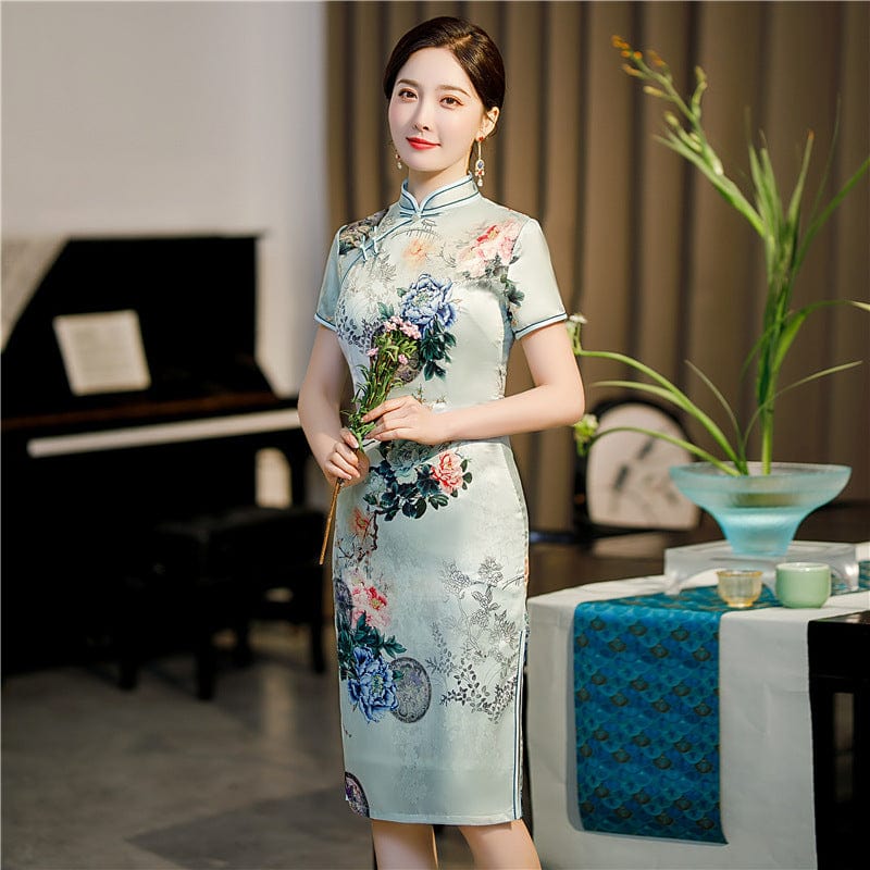 Beth and Brian Qipao-FRY Plus size, floral pattern, midi Cheongsam