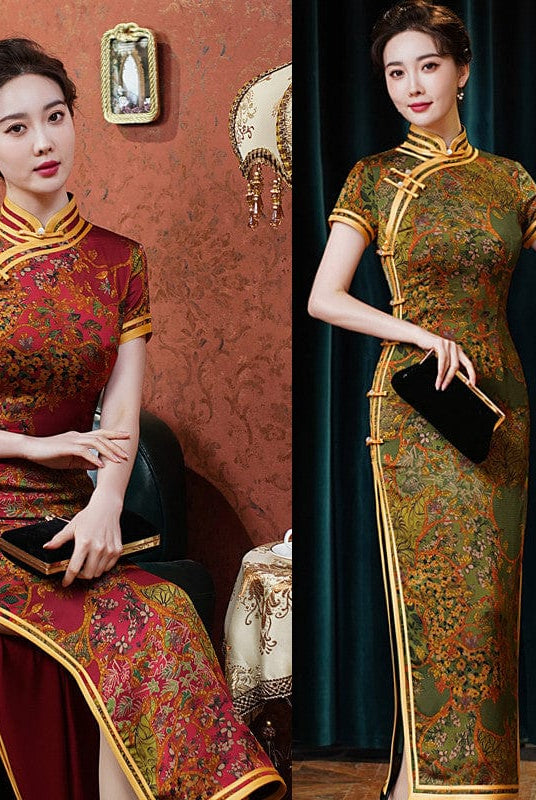 Beth and Brian Qipao-TQX Old Shanghai style, Hua luo satin long Cheongsam