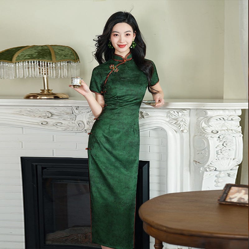 Beth and Brian Qipao-ZL Retro 1920s-30s Chinese Cheongsam, dark green midi Qipao