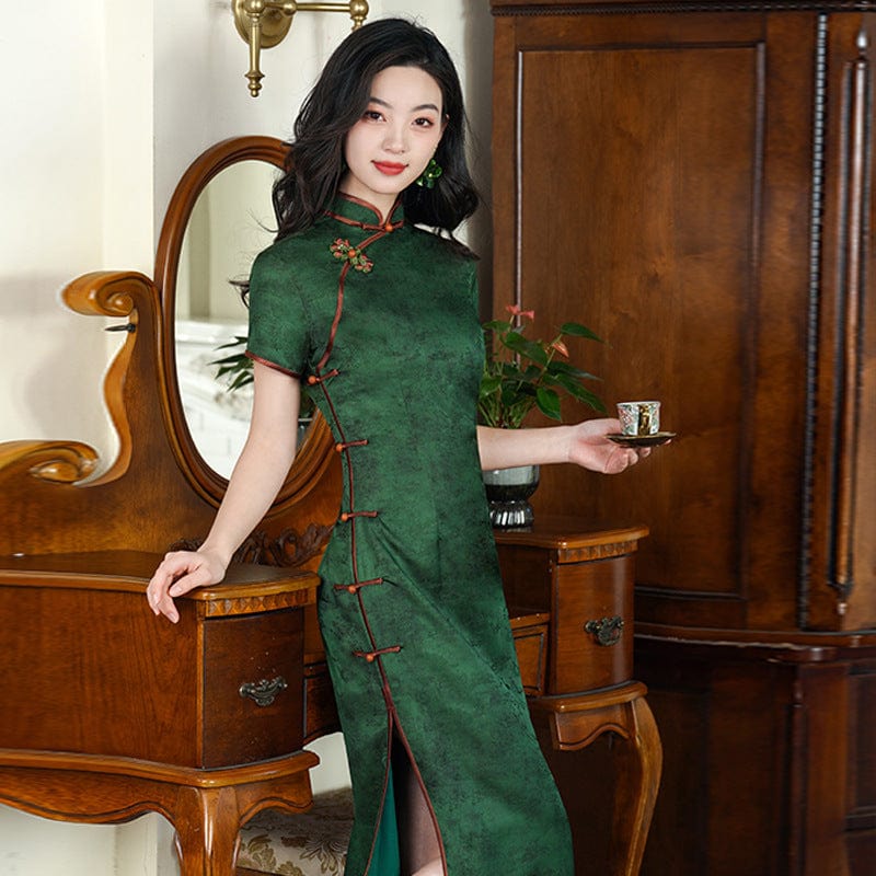 Beth and Brian Qipao-ZL Retro 1920s-30s Chinese Cheongsam, dark green midi Qipao