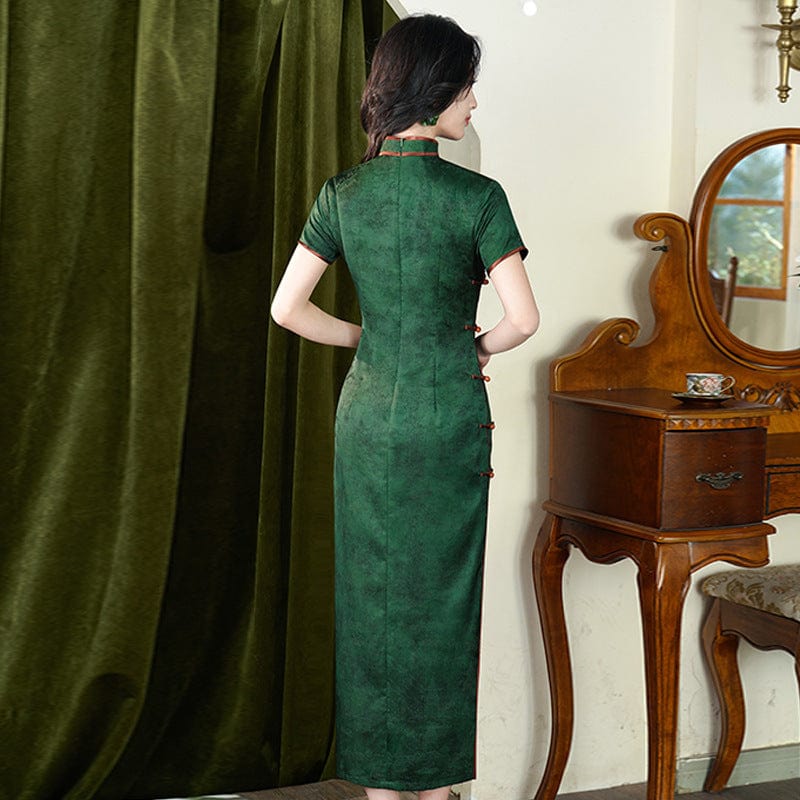 Beth and Brian Qipao-ZL Retro 1920s-30s Chinese Cheongsam, dark green midi Qipao