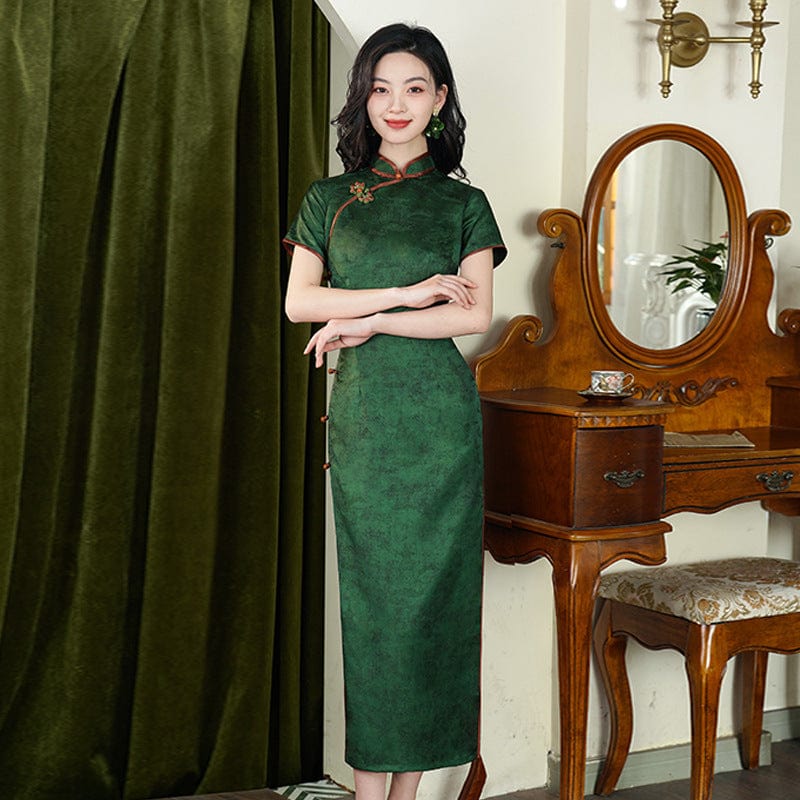 Beth and Brian Qipao-ZL Retro 1920s-30s Chinese Cheongsam, dark green midi Qipao