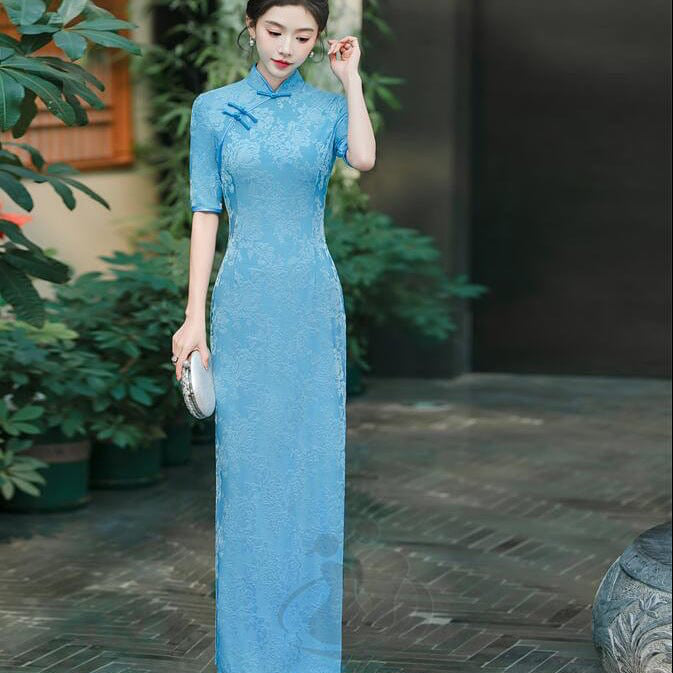 Beth and Brian Qipao-YS Floral pattern, jacquard and knitting fabric, prom long Cheongsam