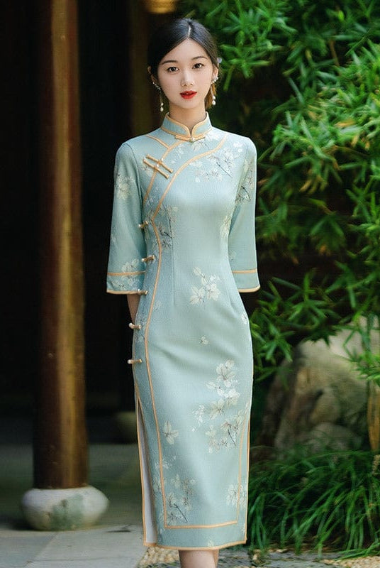 Beth and Brian Qipao-ZQYS Fall collection, floral pattern midi Cheongsam