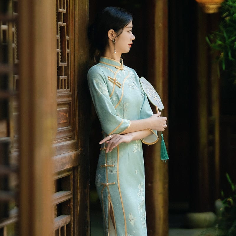 Beth and Brian Qipao-ZQYS Fall collection, floral pattern midi Cheongsam