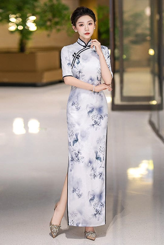 Beth and Brian Qipao-QCYJ Floral pattern, plus size long Cheongsam for mother