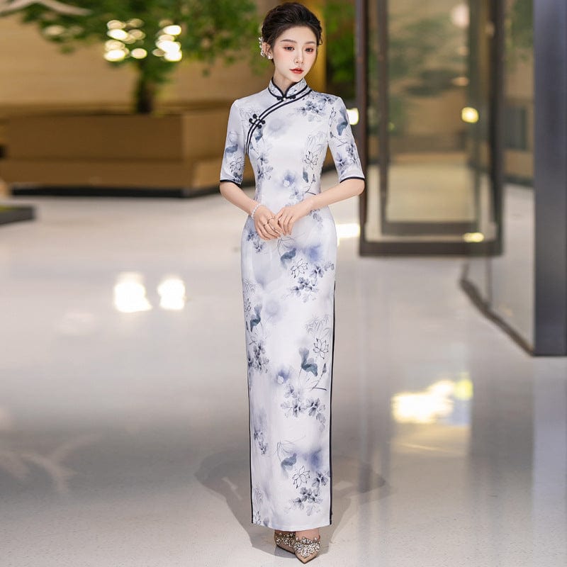 Beth and Brian Qipao-QCYJ Floral pattern, plus size long Cheongsam for mother