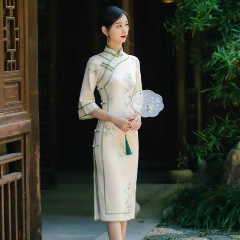 Beth and Brian Qipao-ZQYS Fall collection, floral pattern midi Cheongsam