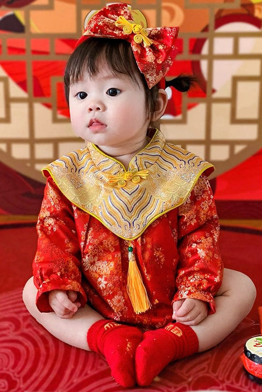 Beth and Brian Qipao-JNF Chinese outfit for baby, floral pattern baby Tang Jumpsuit