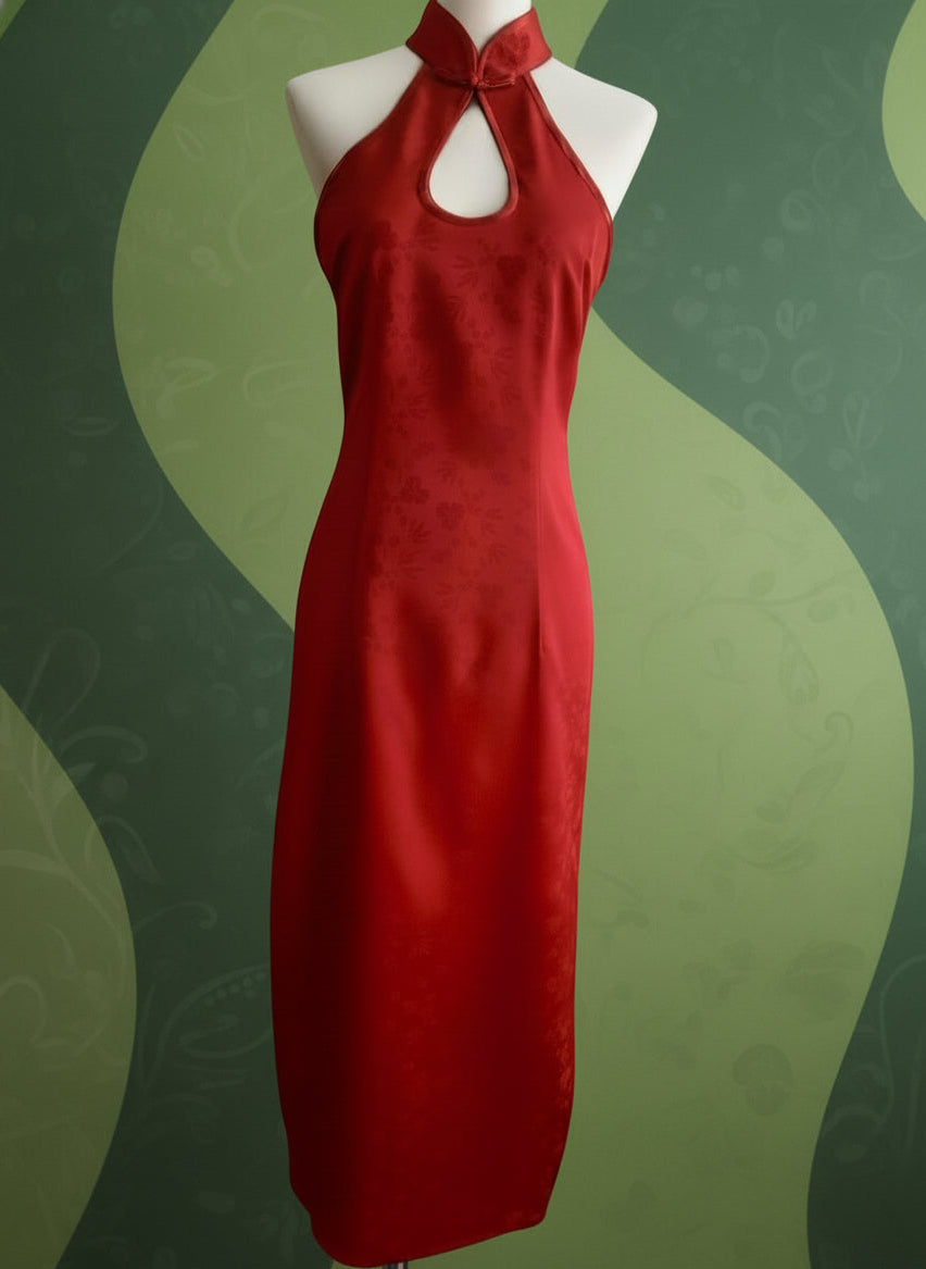 Beth and Brian Qipao-Exclusivedesigner Exclusive designer collection, water-drop collar satin long Qipao