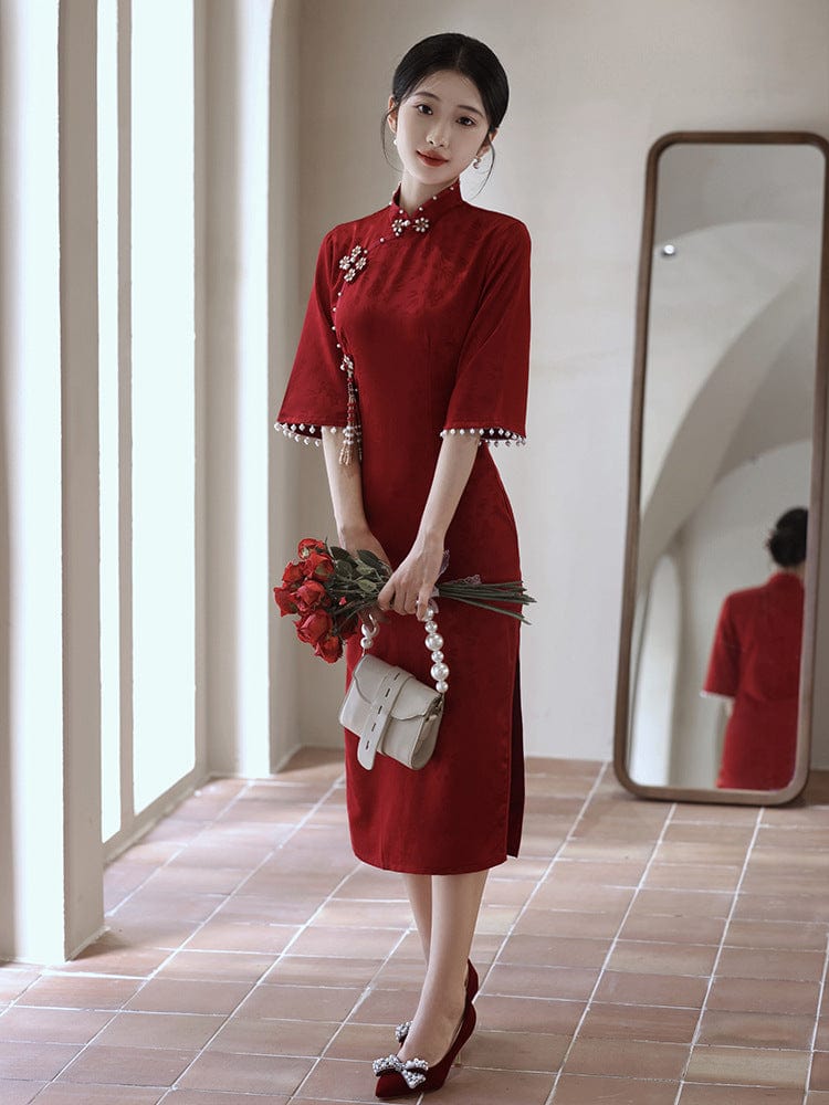 Beth and Brian Qipao-LSB Floral pattern, jacquard fabric, wedding midi Cheongsam