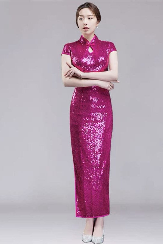 Beth and Brian Qipao-GYG Chinese Sequins prom dress, Sequins Chinese evening Cheongsam