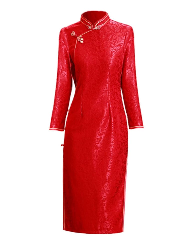 Beth and Brian Qipao-YY Fall and winter collection, plus size, wedding red midi Cheongsam