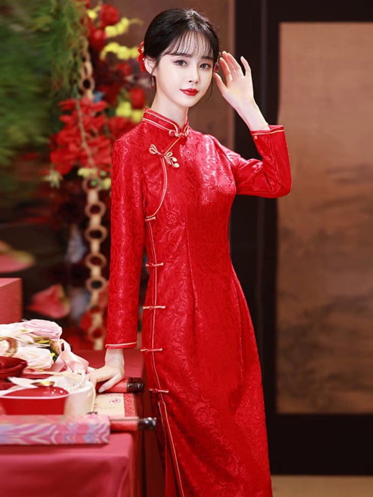 Beth and Brian Qipao-YY Fall and winter collection, plus size, wedding red midi Cheongsam