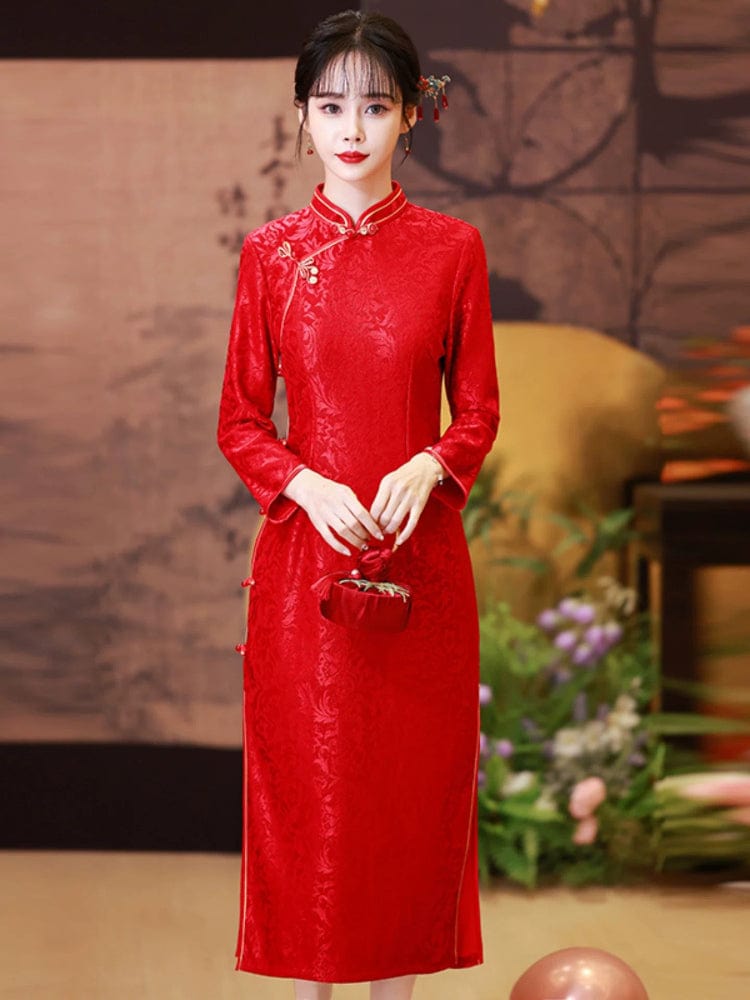 Beth and Brian Qipao-YY Fall and winter collection, plus size, wedding red midi Cheongsam